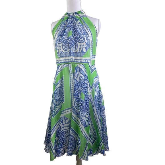 Vineyard Vines 100% Silk Halter Dress Size 4 Fit & Flare Handkerchief Hem Boho - Picture 12 of 12